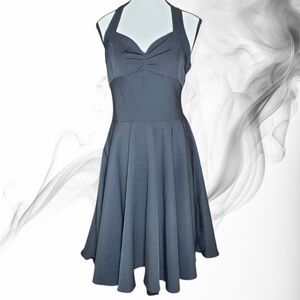 Black Corset Halter Dress Retro 50s ALine FitNFlare Pin-Up Rockabilly Feminine L